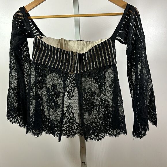 STONE COLD FOX Women's Sheer Floral Lace Off Shoulder Corset Top Black Size 1 - Picture 11 of 16